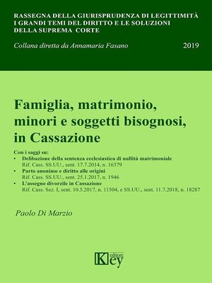 cover image of Famiglia, matrimonio, minori e soggetti bisognosi, in Cassazione